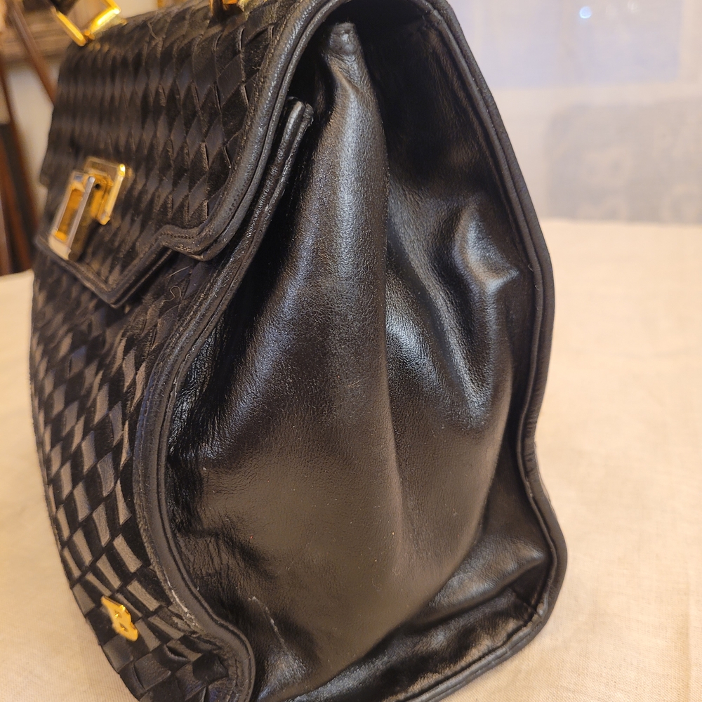 Bally Gold and Black Satchel with Woven Design - Picture 6 of 8